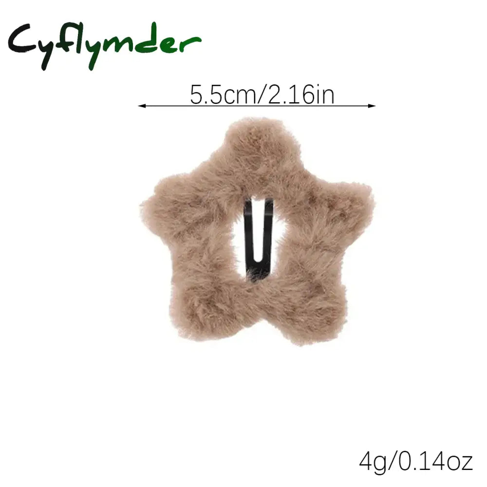 Cyflymder 4pcs Autumn and Winter Plush Five-pointed Star Hairpins Side Bangs BB Clip Cute Soft and Milky Sweet Girl