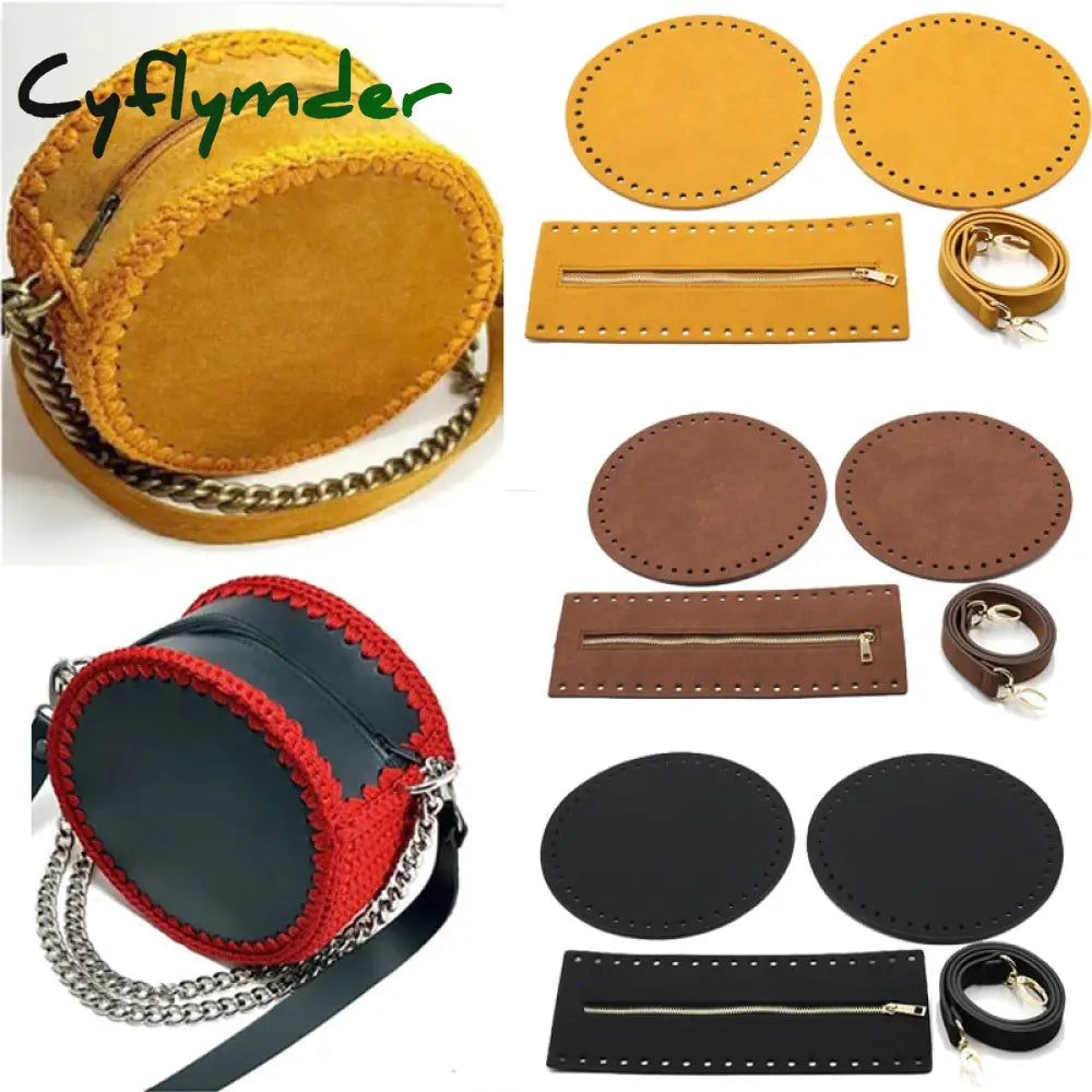 Cyflymder 4Pcs/Set Diy Handmade Handbag Bag Strap Hardware Package Accessories Round Pu Leather