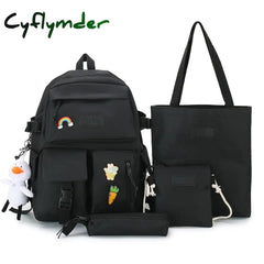 Cyflymder 4Pcs Set Harajuku Women’s Backpack Waterproof Canvas School Bags Large Capacity Student