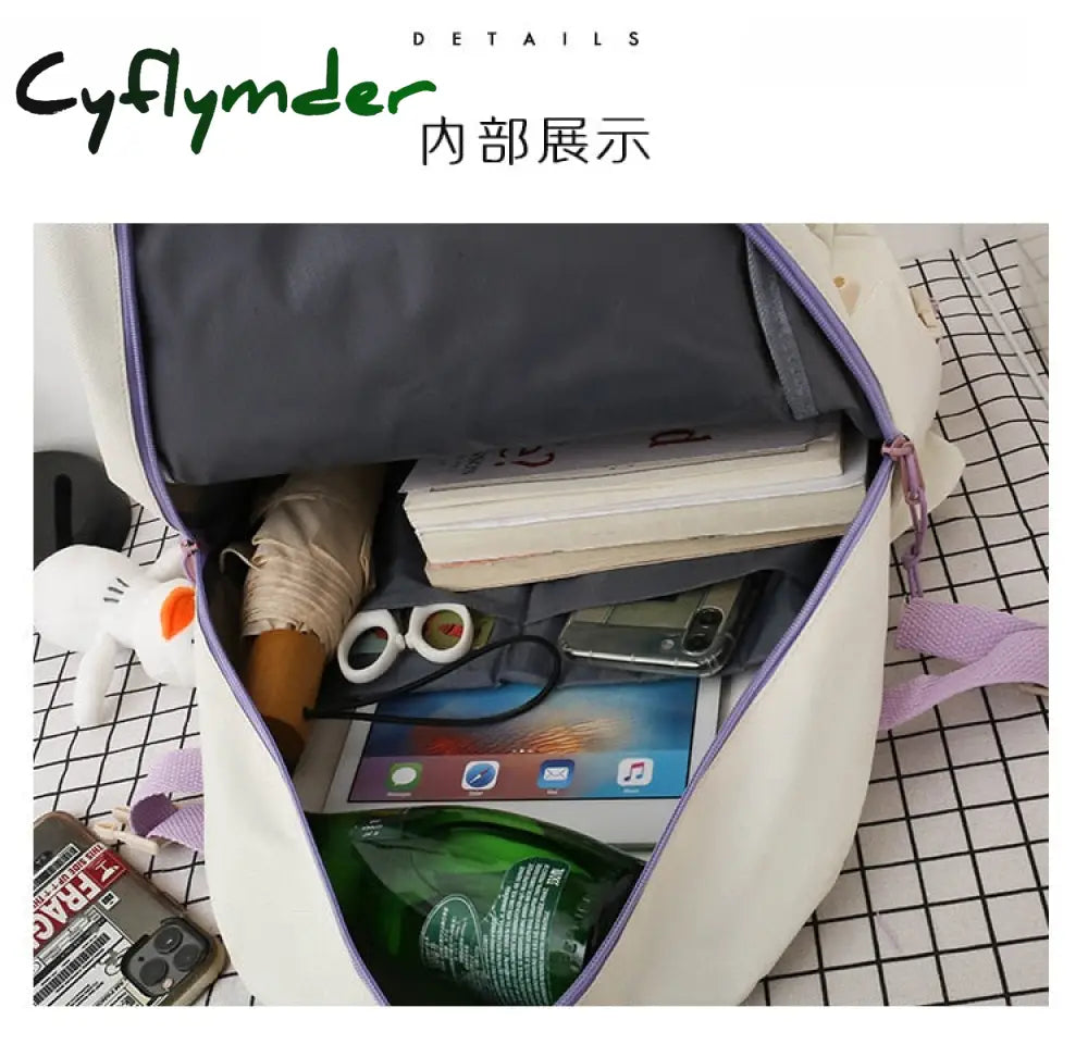 Cyflymder 4Pcs Set Harajuku Women’s Backpack Waterproof Canvas School Bags Large Capacity Student