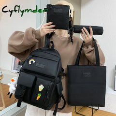 Cyflymder 4Pcs Set Harajuku Women’s Backpack Waterproof Canvas School Bags Large Capacity Student