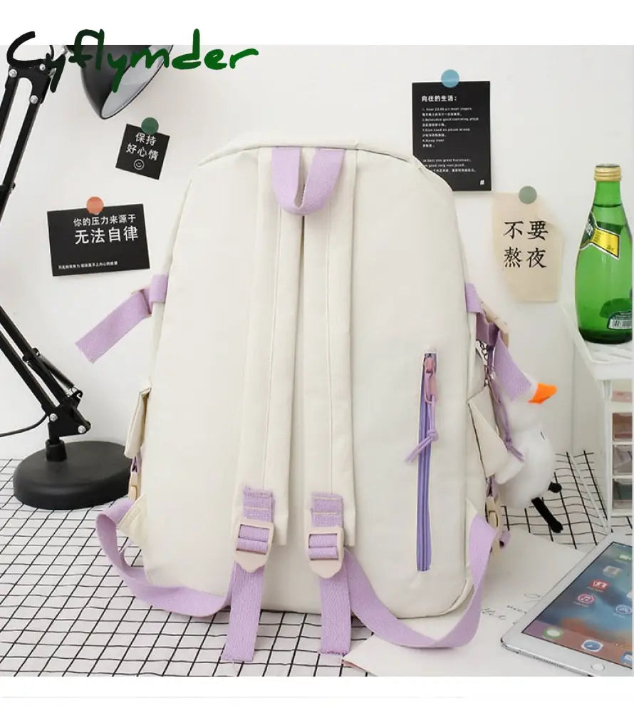 Cyflymder 4Pcs Set Harajuku Women’s Backpack Waterproof Canvas School Bags Large Capacity Student