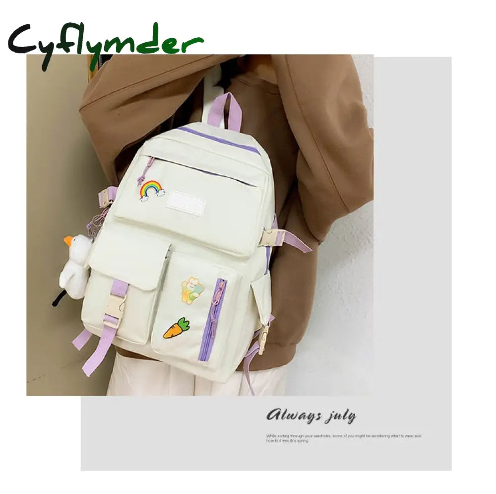 Cyflymder 4Pcs Set Harajuku Women’s Backpack Waterproof Canvas School Bags Large Capacity Student