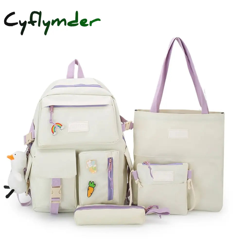 Cyflymder 4Pcs Set Harajuku Women’s Backpack Waterproof Canvas School Bags Large Capacity Student