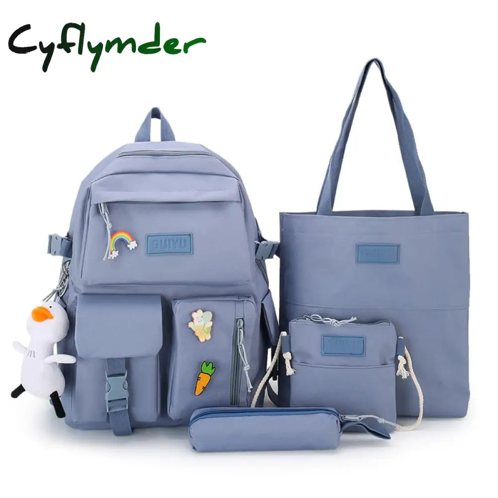 Cyflymder 4Pcs Set Harajuku Women’s Backpack Waterproof Canvas School Bags Large Capacity Student