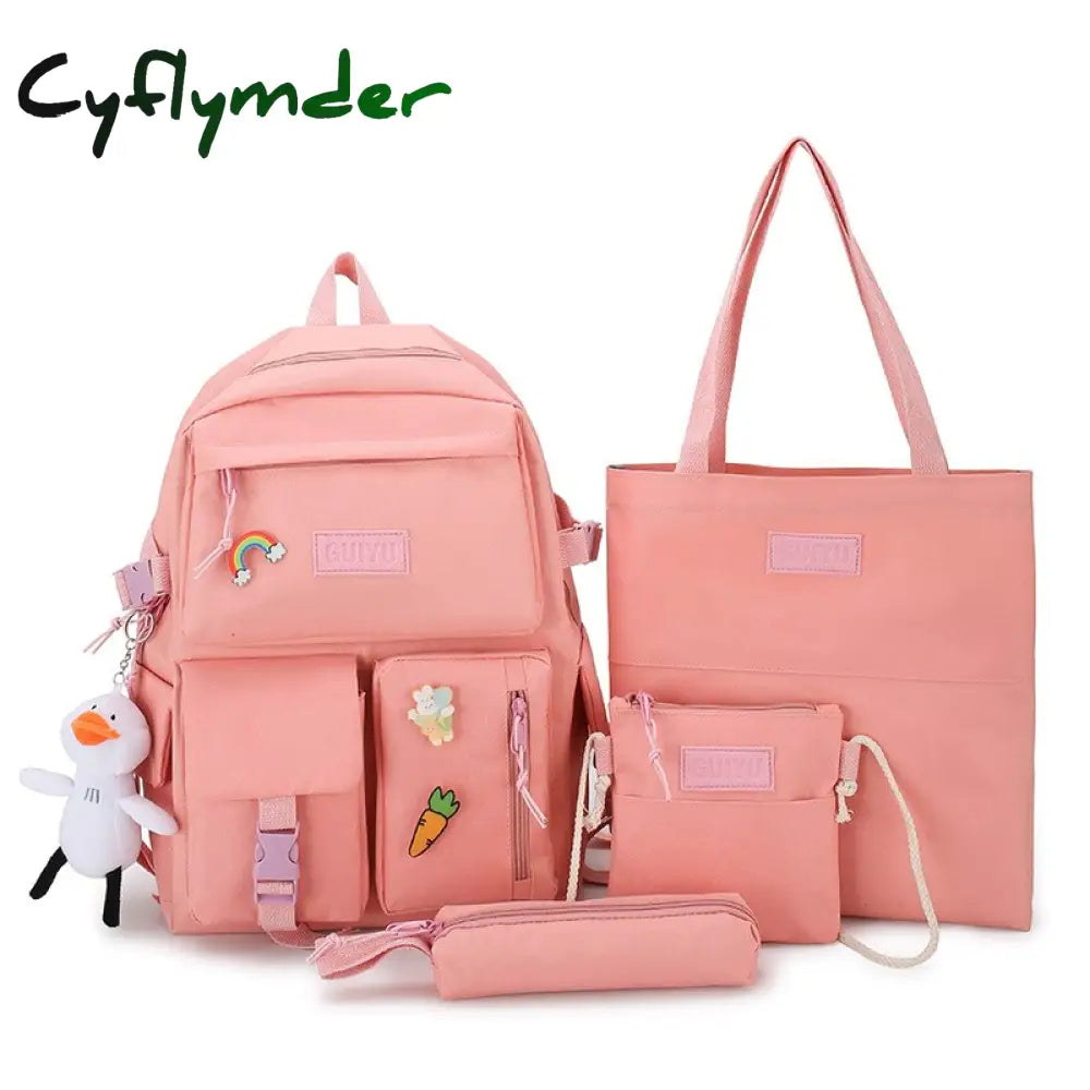 Cyflymder 4Pcs Set Harajuku Women’s Backpack Waterproof Canvas School Bags Large Capacity Student