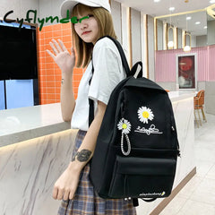 Cyflymder 4Pcs/Set Preppy Style Daisy Print Backpacks Canvas School Rucksack Teenager Girls Travel