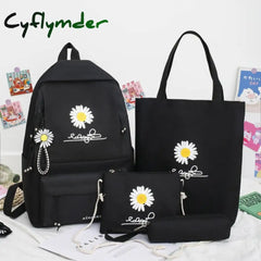 Cyflymder 4Pcs/Set Preppy Style Daisy Print Backpacks Canvas School Rucksack Teenager Girls Travel