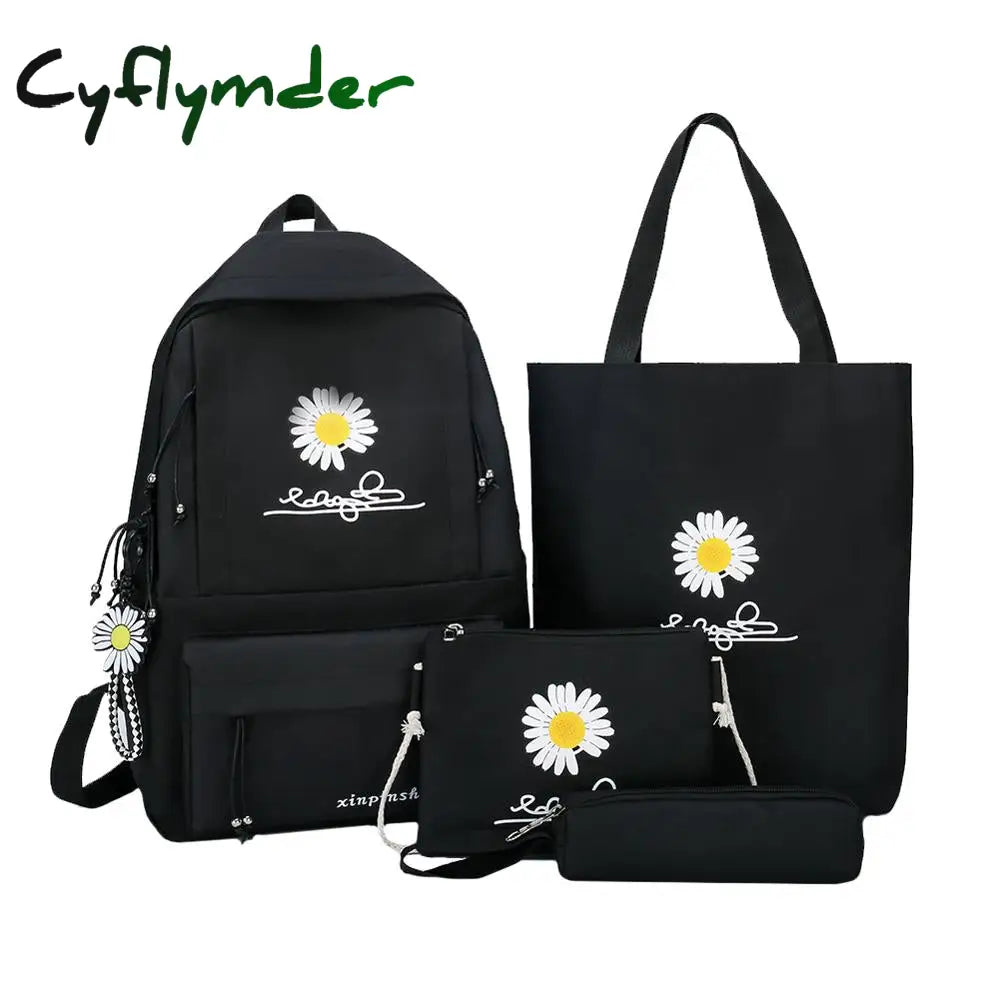 Cyflymder 4Pcs/Set Women Fashion Nylon Backpack Female Casual Waterproof Shoulder Bags For Teenage