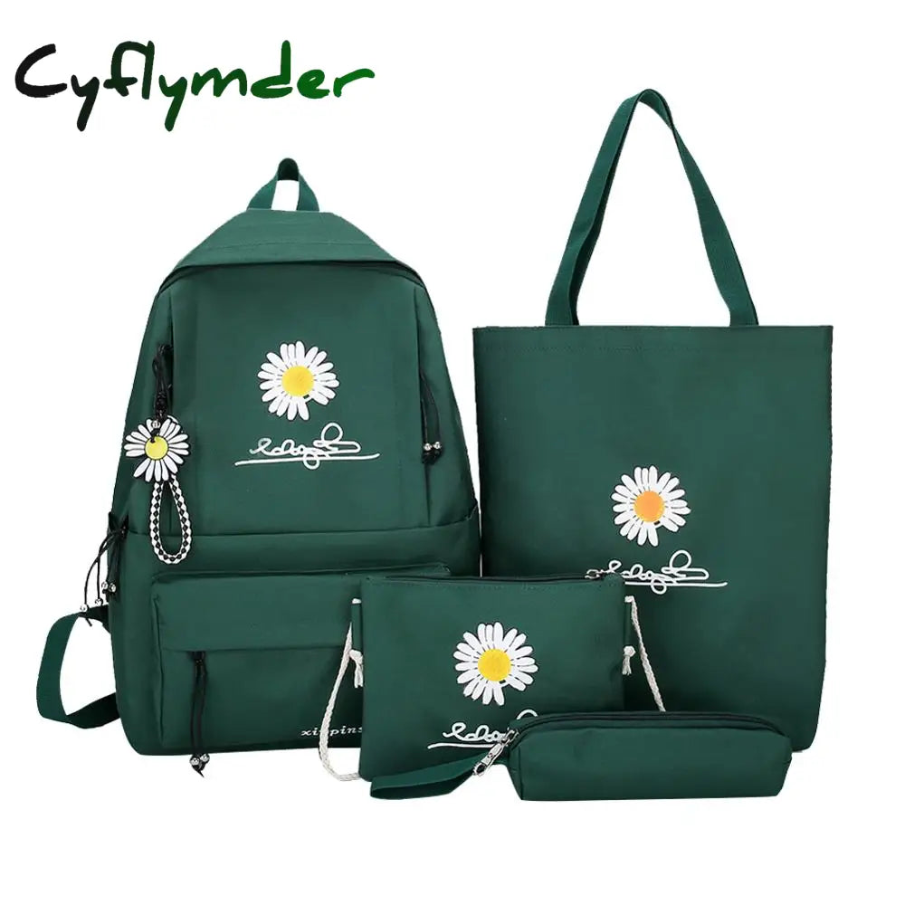 Cyflymder 4Pcs/Set Women Fashion Nylon Backpack Female Casual Waterproof Shoulder Bags For Teenage