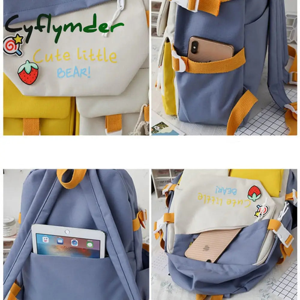 Cyflymder 5 Pcs Backpack For Middle School Students Female Korean Version Large Capacity Schoolbag