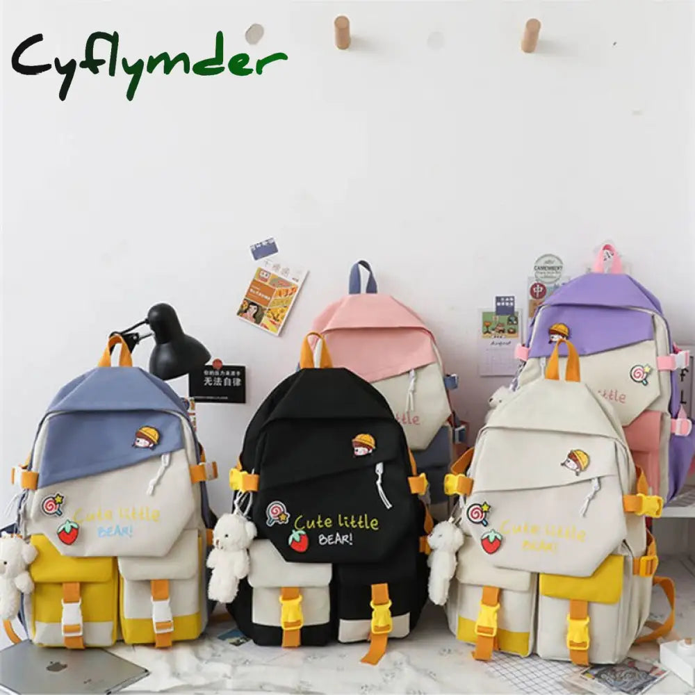 Cyflymder 5 Pcs Backpack For Middle School Students Female Korean Version Large Capacity Schoolbag