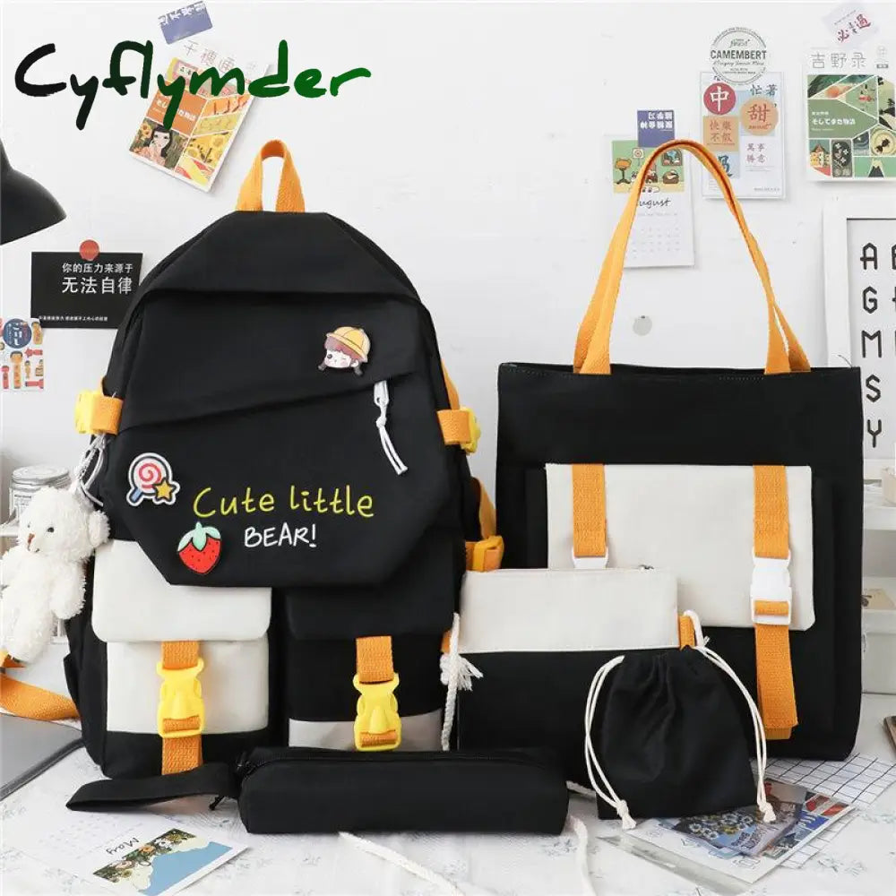 Cyflymder 5 Pcs Backpack For Middle School Students Female Korean Version Large Capacity Schoolbag