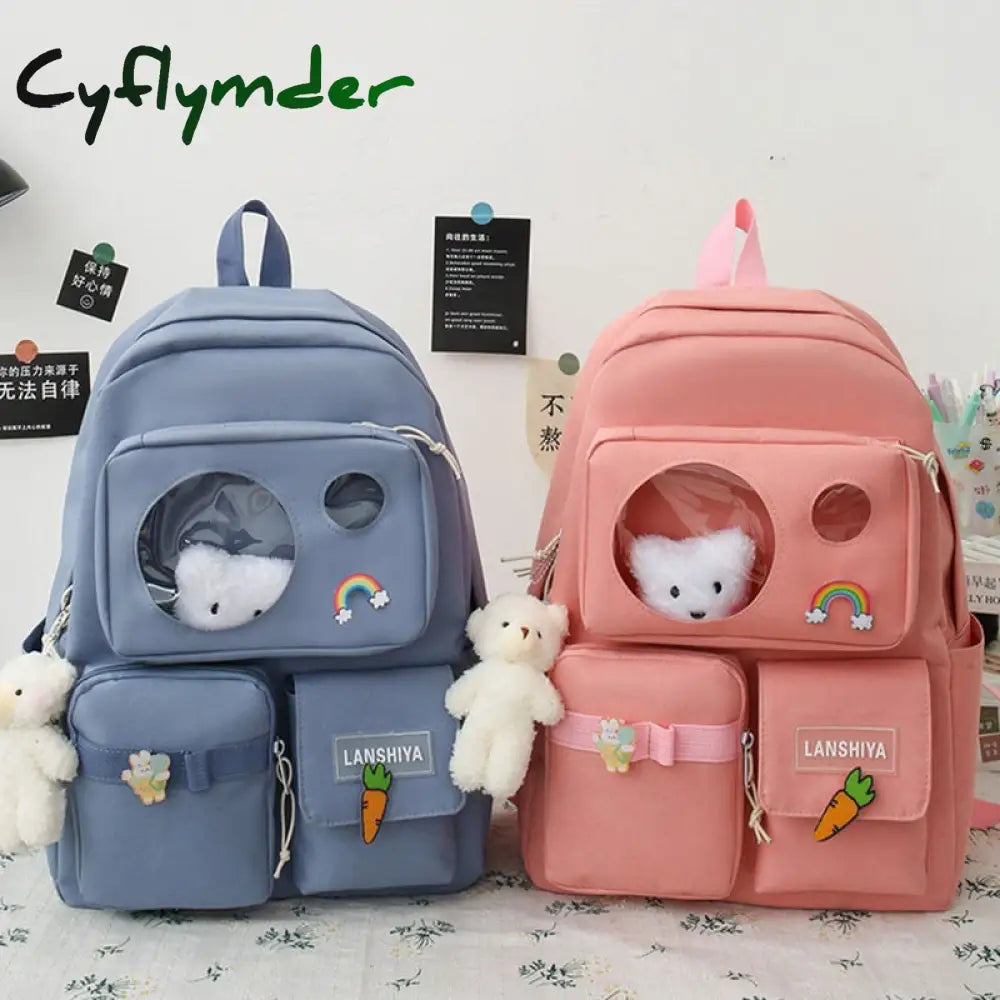 Cyflymder 5 Pcs Schoolbag Female New High School High-Capacity Backpack Junior Pupil