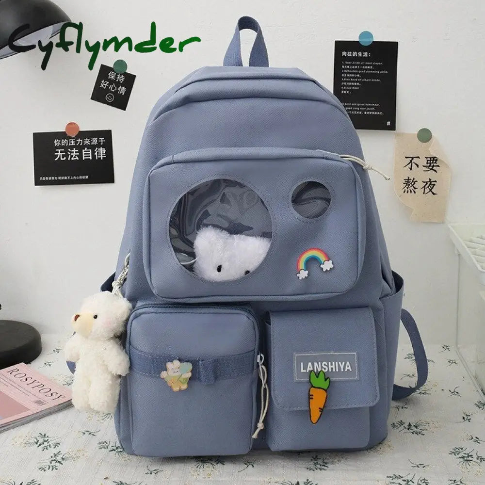 Cyflymder 5 Pcs Schoolbag Female New High School High-Capacity Backpack Junior Pupil Blue 1Pcs