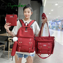 Cyflymder 5 Pcs Sets Canvas Schoolbags For Teenage Girls Women Backpacks Laptop Keychain School