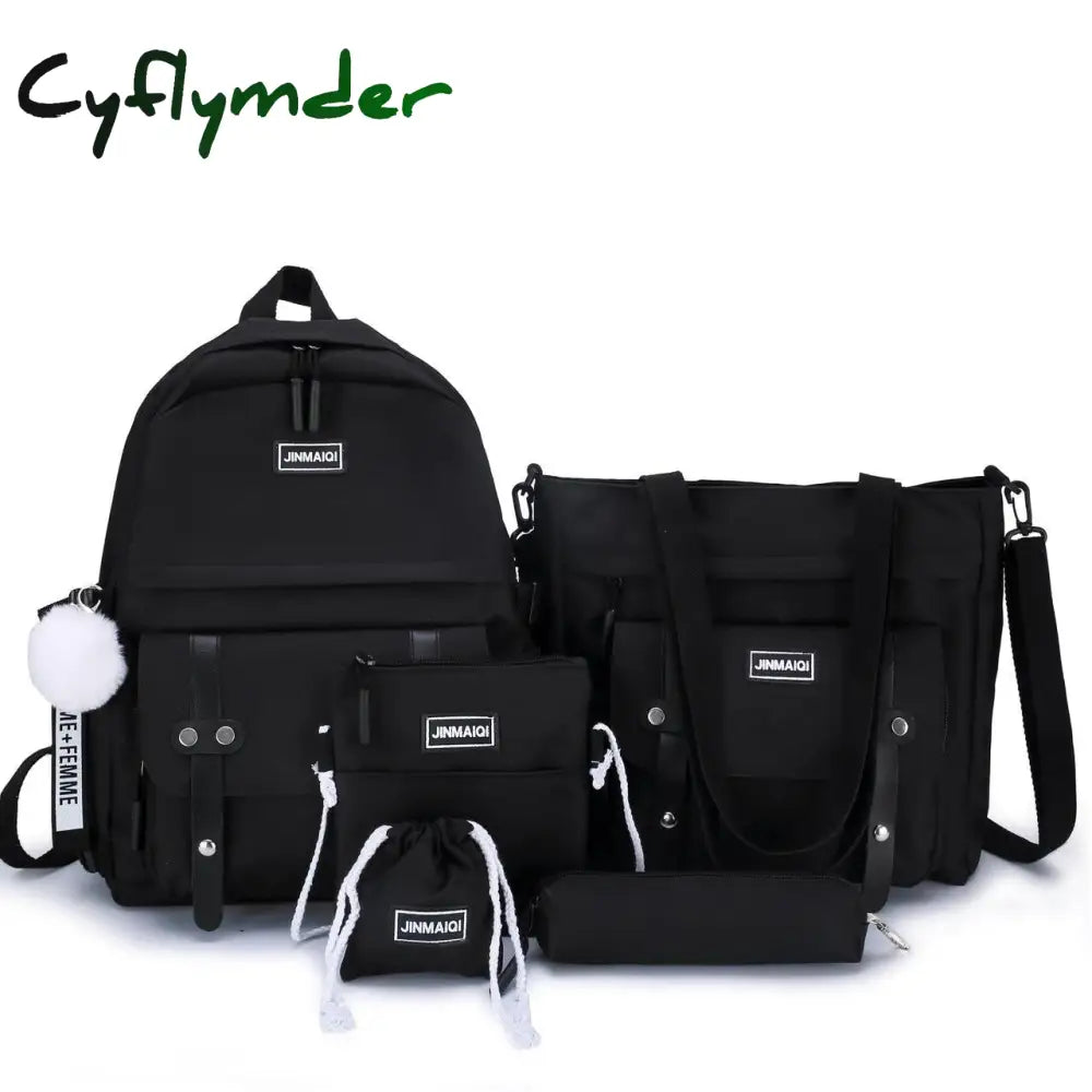 Cyflymder 5 Pcs Sets Canvas Schoolbags For Teenage Girls Women Backpacks Laptop Keychain School