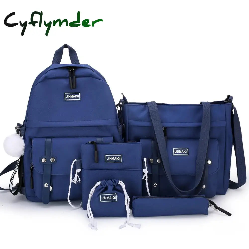 Cyflymder 5 Pcs Sets Canvas Schoolbags For Teenage Girls Women Backpacks Laptop Keychain School