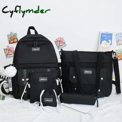 Cyflymder 5 Pcs Sets Canvas Schoolbags For Teenage Girls Women Backpacks Laptop Keychain School