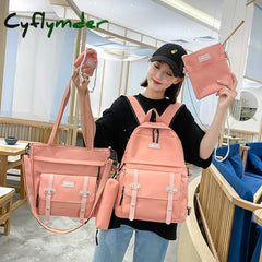 Cyflymder 5 Pcs Sets Canvas Schoolbags For Teenage Girls Women Backpacks Laptop Keychain School