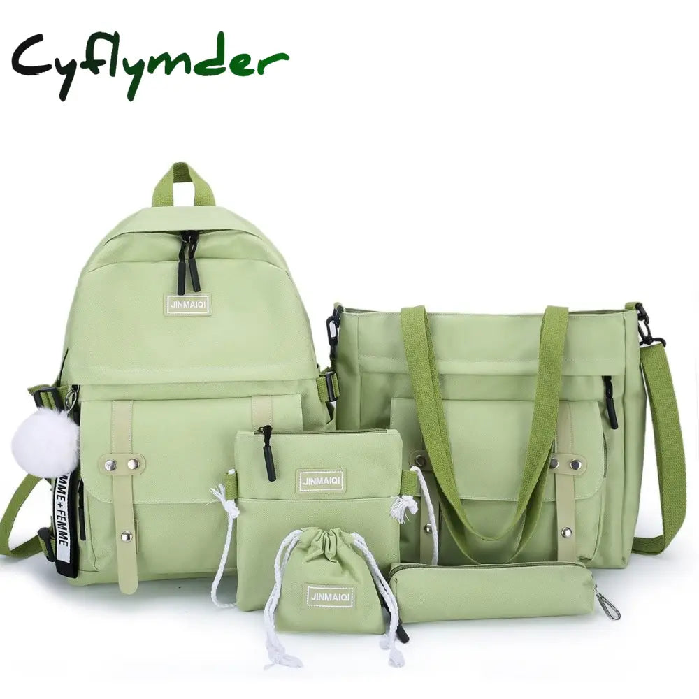 Cyflymder 5 Pcs Sets Canvas Schoolbags For Teenage Girls Women Backpacks Laptop Keychain School