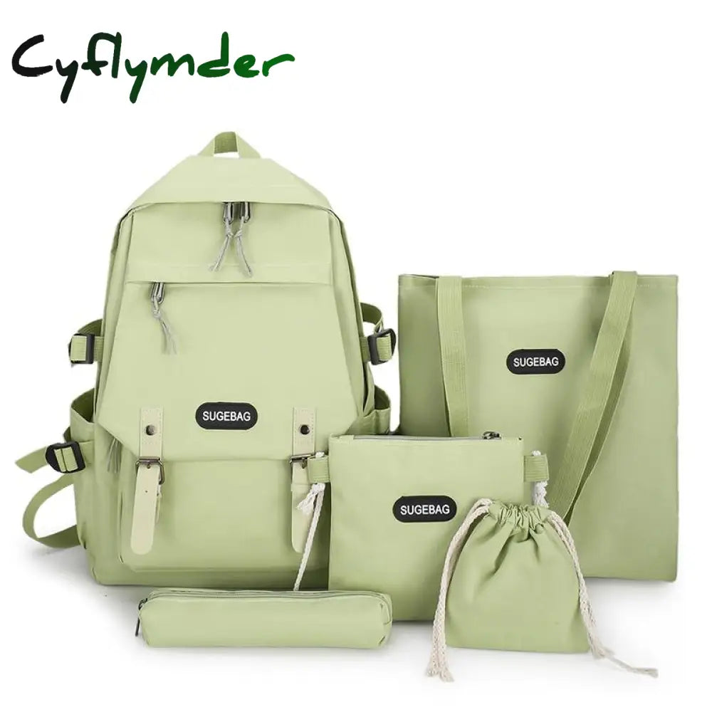 Cyflymder 5 Piece Set School Bags For Teenage Girls Women Backpack Canvas Travel Bagpack Notebook