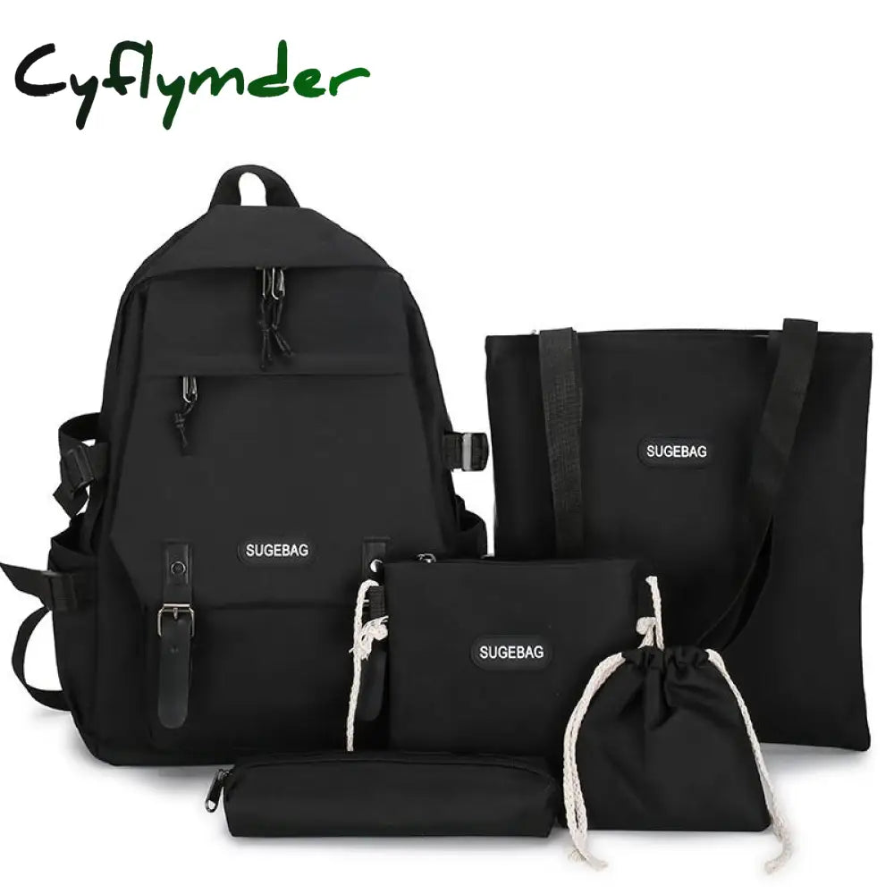 Cyflymder 5 Piece Set School Bags For Teenage Girls Women Backpack Canvas Travel Bagpack Notebook