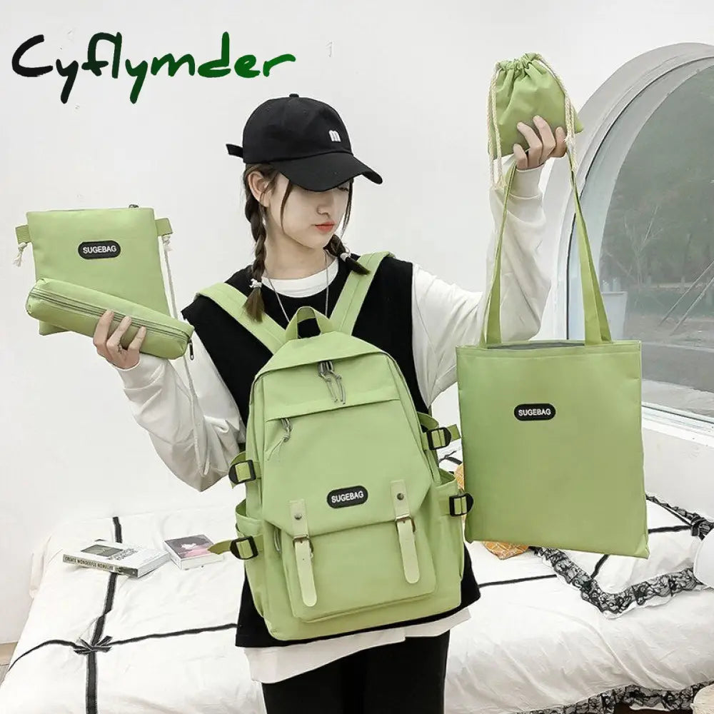 Cyflymder 5 Piece Set School Bags For Teenage Girls Women Backpack Canvas Travel Bagpack Notebook