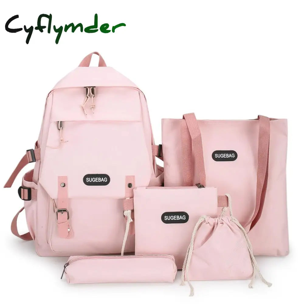 Cyflymder 5 Piece Set School Bags For Teenage Girls Women Backpack Canvas Travel Bagpack Notebook