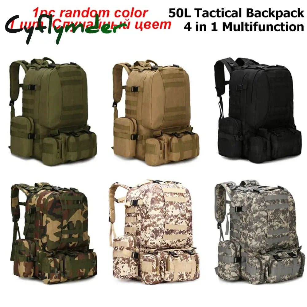 Cyflymder 50L Tactical Backpack Men’s Military 4 In 1Molle Sport Bag Outdoor Hiking Climbing Army