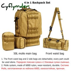 Cyflymder 50L Tactical Backpack Men’s Military 4 In 1Molle Sport Bag Outdoor Hiking Climbing Army