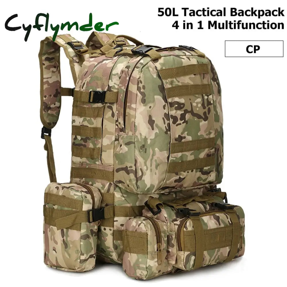 Cyflymder 50L Tactical Backpack Men’s Military 4 In 1Molle Sport Bag Outdoor Hiking Climbing Army