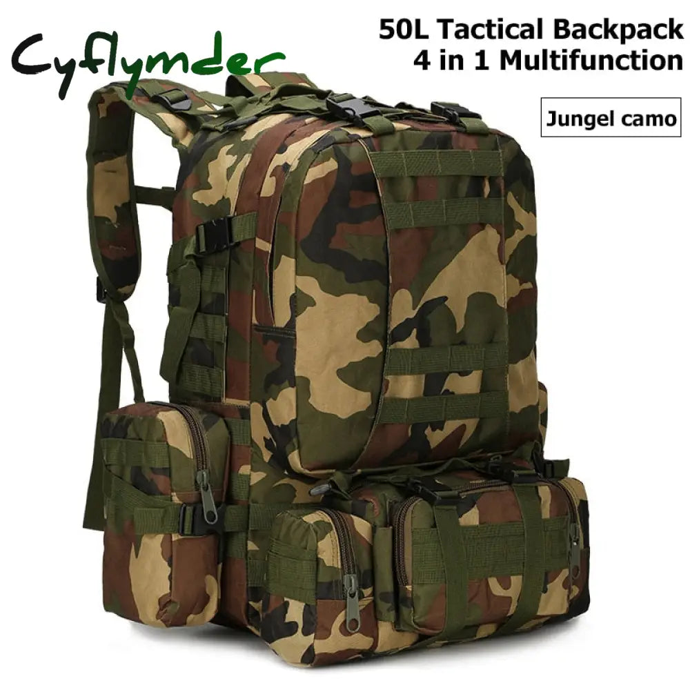 Cyflymder 50L Tactical Backpack Men’s Military 4 In 1Molle Sport Bag Outdoor Hiking Climbing Army