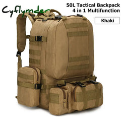 Cyflymder 50L Tactical Backpack Men’s Military 4 In 1Molle Sport Bag Outdoor Hiking Climbing Army