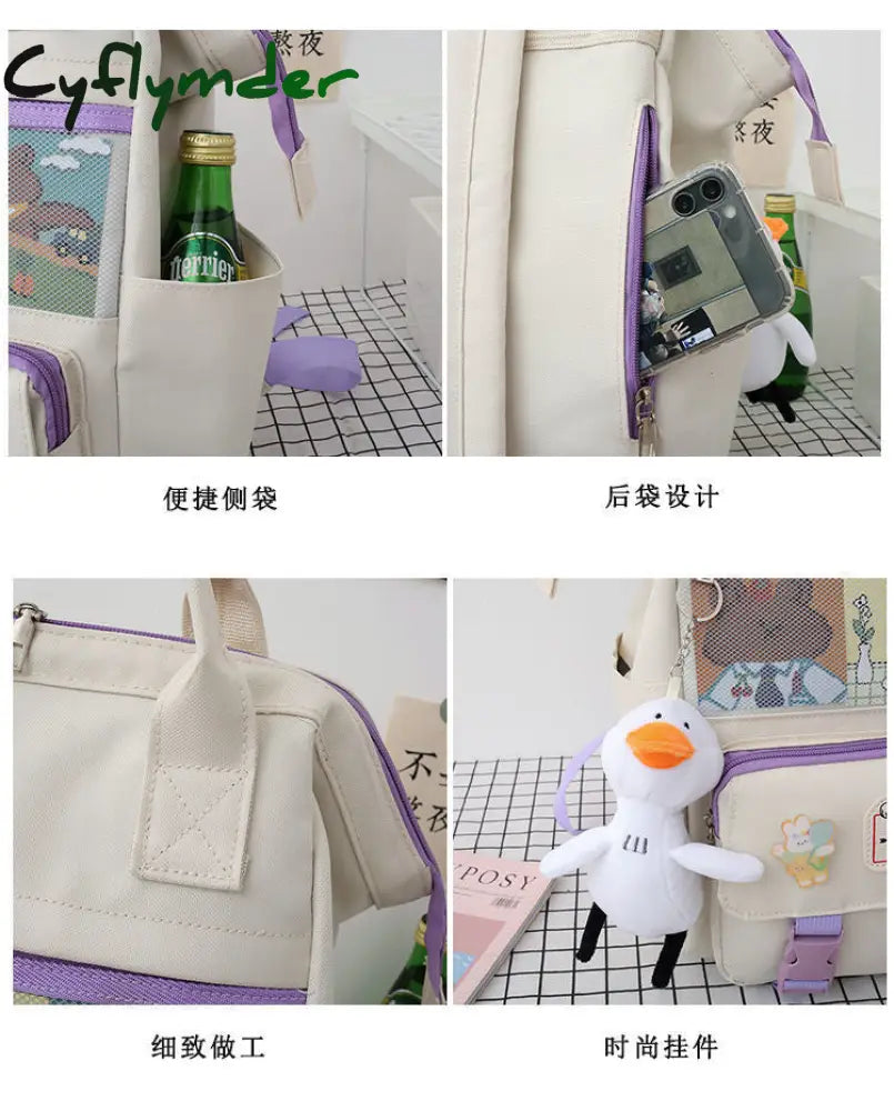 Cyflymder 5Pcs/Set Canvas School Backpacks Women Lovely Bags For Teenage Girls Bookbags Students