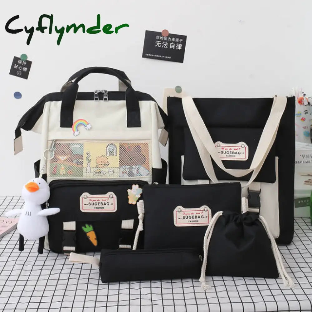 Cyflymder 5Pcs/Set Canvas School Backpacks Women Lovely Bags For Teenage Girls Bookbags Students