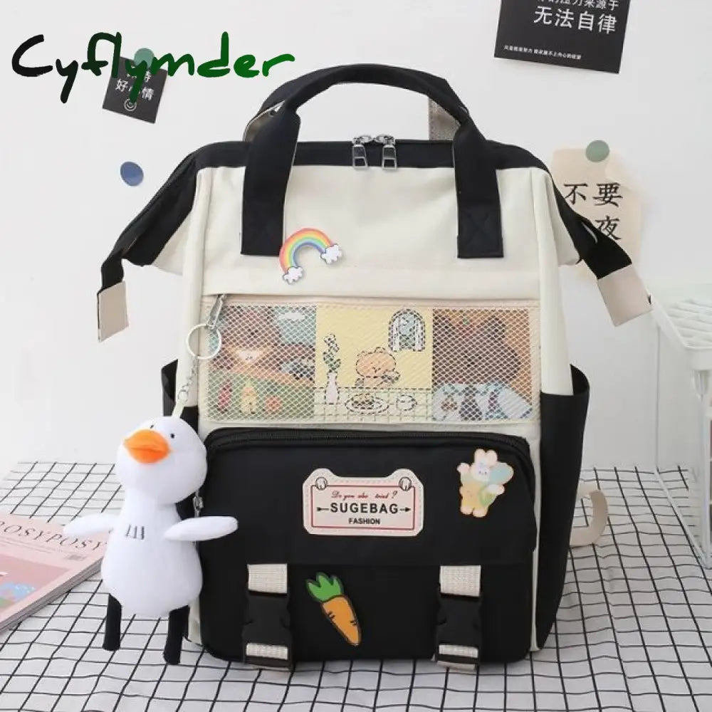 Cyflymder 5Pcs/Set Canvas School Backpacks Women Lovely Bags For Teenage Girls Bookbags Students