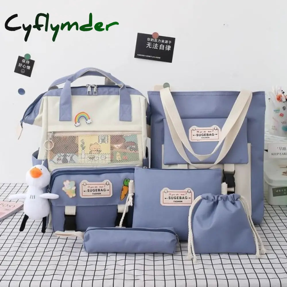Cyflymder 5Pcs/Set Canvas School Backpacks Women Lovely Bags For Teenage Girls Bookbags Students