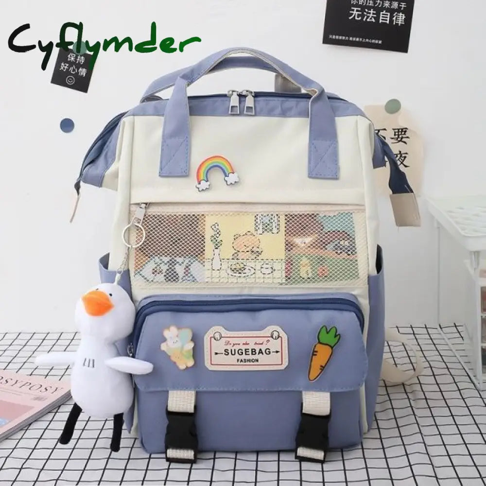 Cyflymder 5Pcs/Set Canvas School Backpacks Women Lovely Bags For Teenage Girls Bookbags Students