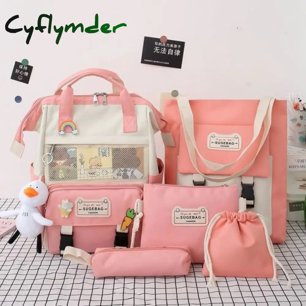Cyflymder 5Pcs/Set Canvas School Backpacks Women Lovely Bags For Teenage Girls Bookbags Students