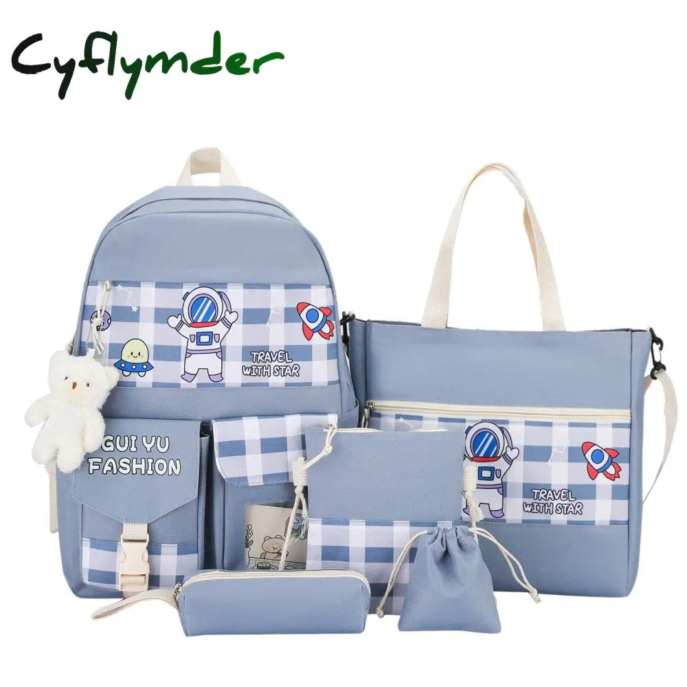 Cyflymder 5Pcs/Set Cute Canvas Women School Backpacks For Teenage Girls Book Bag Student High