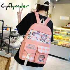 Cyflymder 5Pcs/Set Cute Canvas Women School Backpacks For Teenage Girls Book Bag Student High