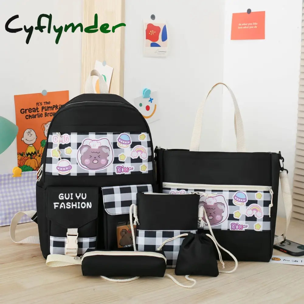 Cyflymder 5Pcs/Set Cute Canvas Women School Backpacks For Teenage Girls Book Bag Student High