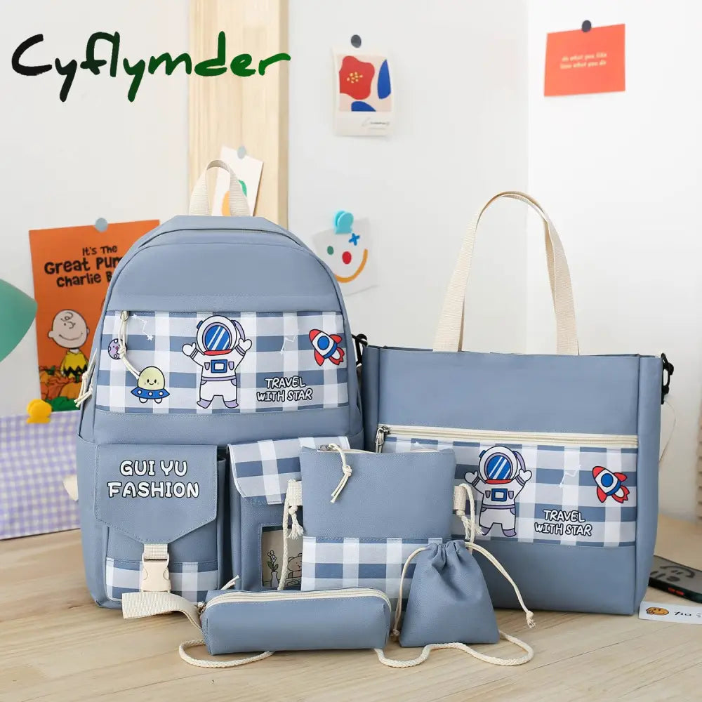 Cyflymder 5Pcs/Set Cute Canvas Women School Backpacks For Teenage Girls Book Bag Student High