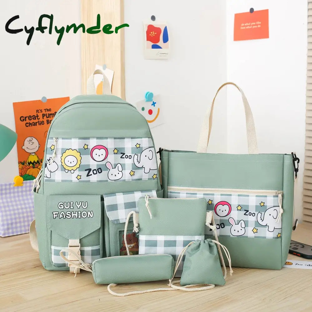 Cyflymder 5Pcs/Set Cute Canvas Women School Backpacks For Teenage Girls Book Bag Student High