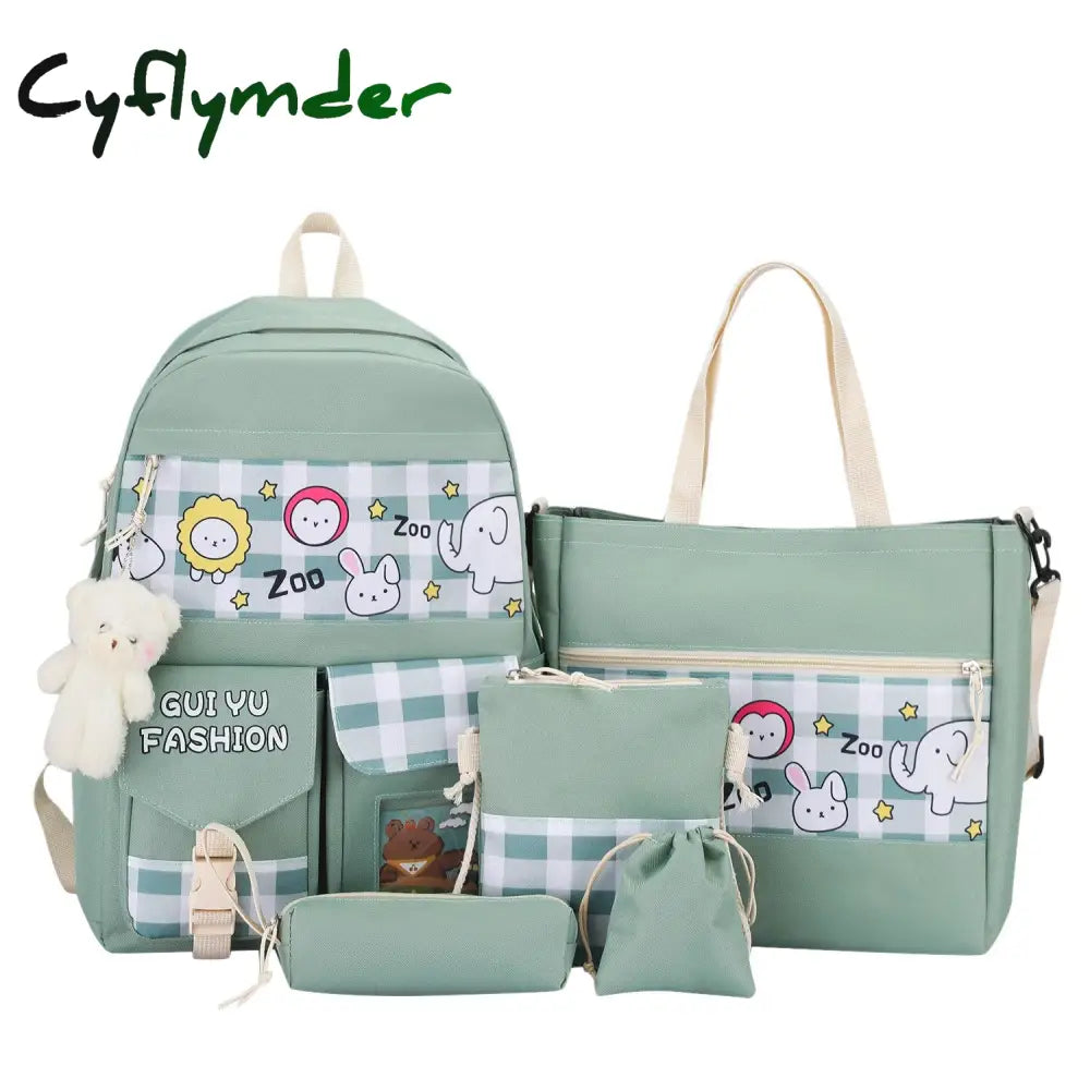 Cyflymder 5Pcs/Set Cute Canvas Women School Backpacks For Teenage Girls Book Bag Student High