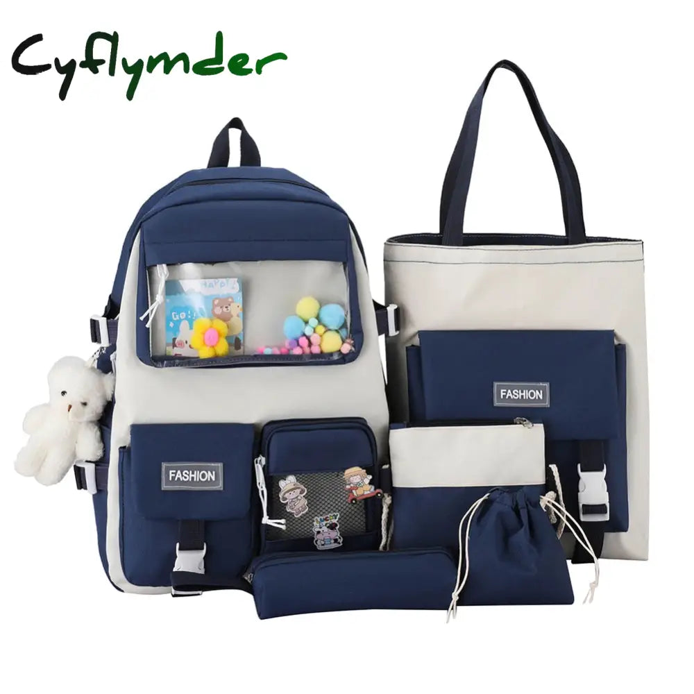 Cyflymder 5Pcs/Set Women Backpacks Kawaii Bookbags For Middle High School Teenager Students Bags