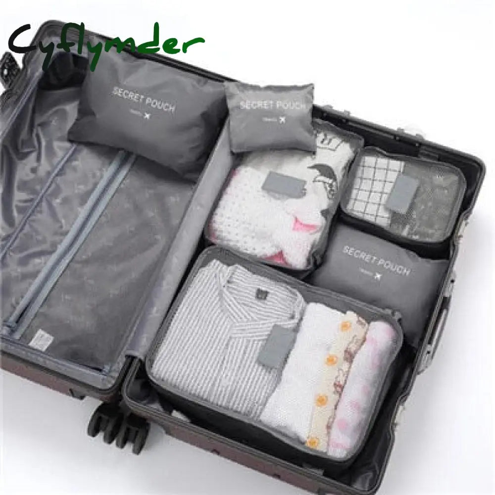 Cyflymder 6 Pcs Waterproof Travel Bags Clothes Luggage Organizer Cosmetics And Toiletries Storage