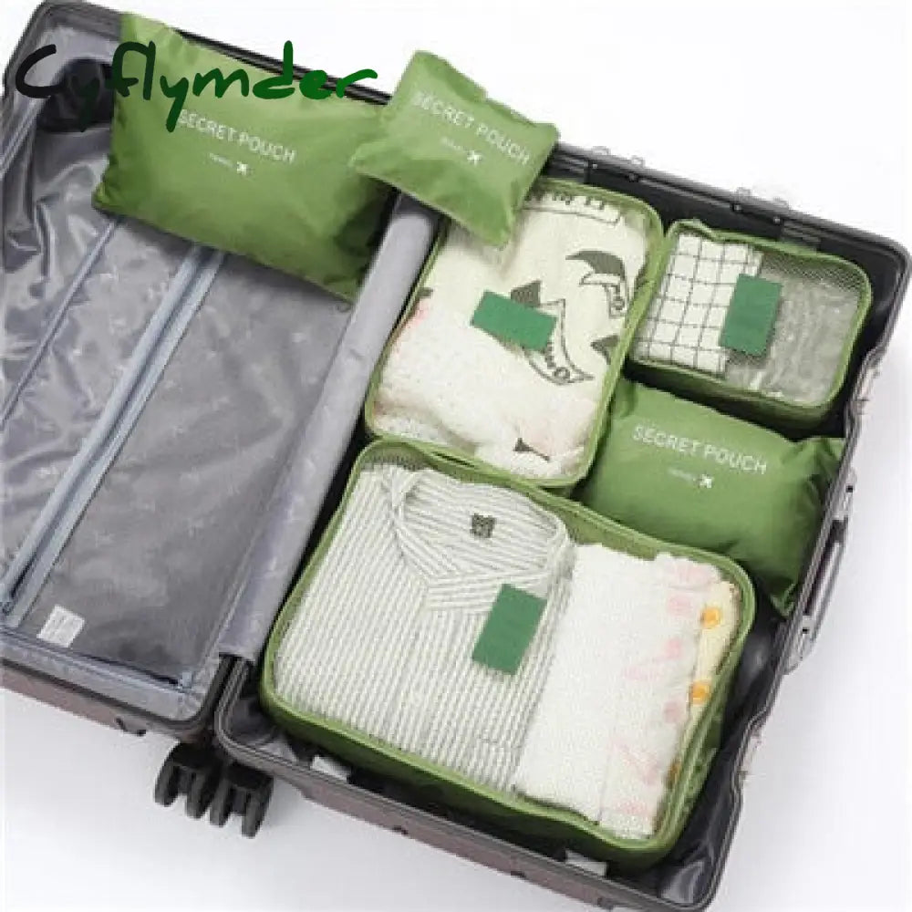 Cyflymder 6 Pcs Waterproof Travel Bags Clothes Luggage Organizer Cosmetics And Toiletries Storage