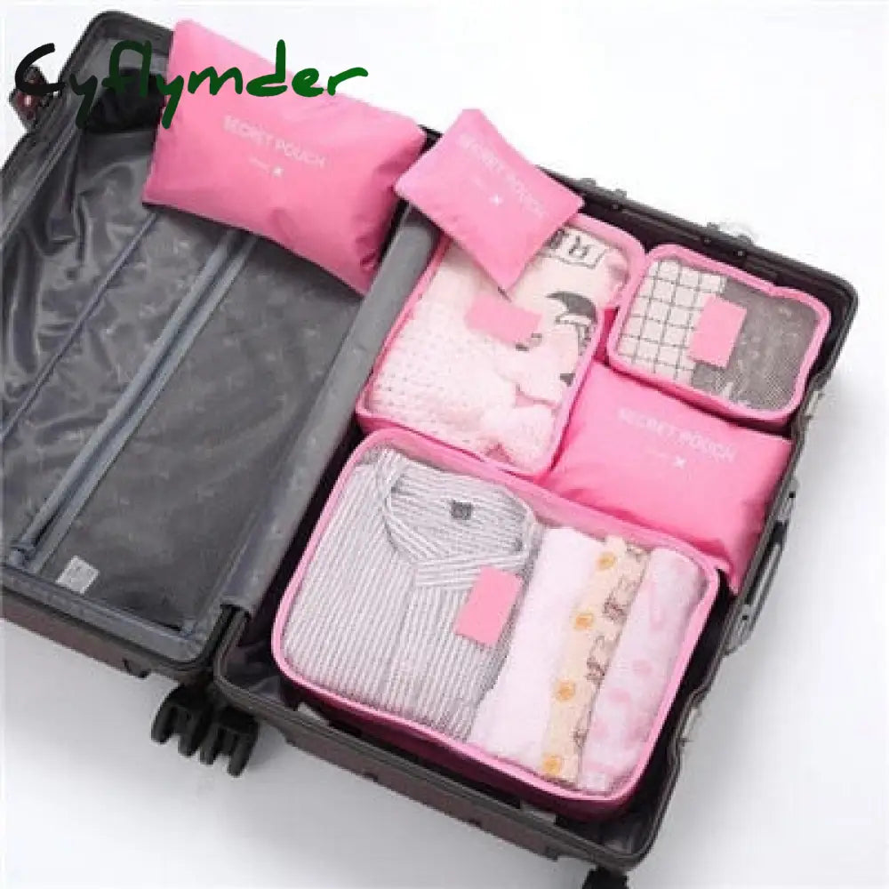 Cyflymder 6 Pcs Waterproof Travel Bags Clothes Luggage Organizer Cosmetics And Toiletries Storage